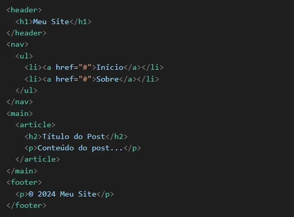 Exemplo de código após a refatoração com HTML semântico.